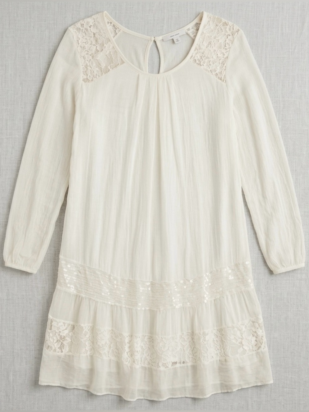 LINE Italy Romantic White Lace & Silk Pleated Midi Dress - Long Sleeve